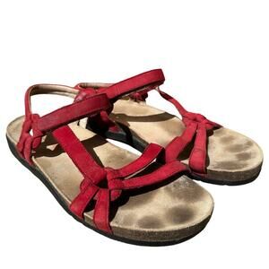 Teva Ventura Cork Sandals 6389 Strap Leather Flat Slip On Waterproof Red Size 10